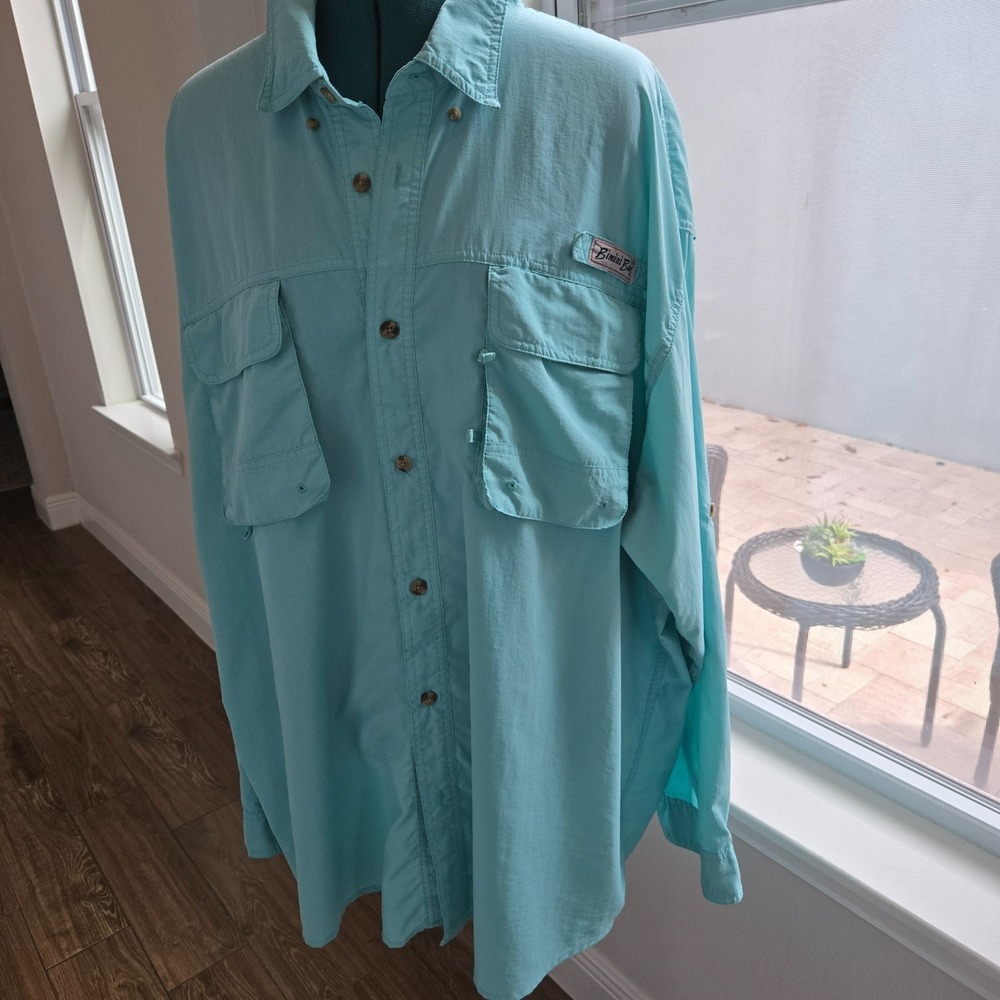 Bimini Bay Long Sleeve Button-up Vented Shirt Size 3XL Fishing Boating Turquoise